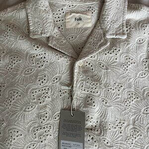NWT Folk Crochet Eyelet Camp Collar Shirt